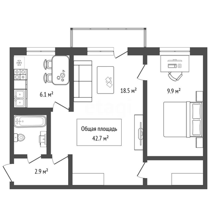 
  Продается 2-комн. квартира 42.7 м². Фото 1.