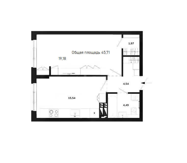 
  Продается 1-комн. квартира 45.71 м². Фото 2.