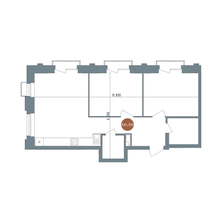 
  Продается 2-комн. квартира 60.3 м², в  19/56 Кварталы Телецентра, 2. Фото 1.