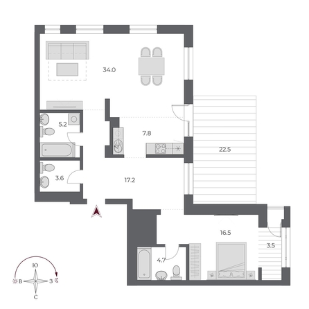 
  Продается 2-комн. квартира 115 м², в ЖК ОСКАР, дом 2. Фото 1.
