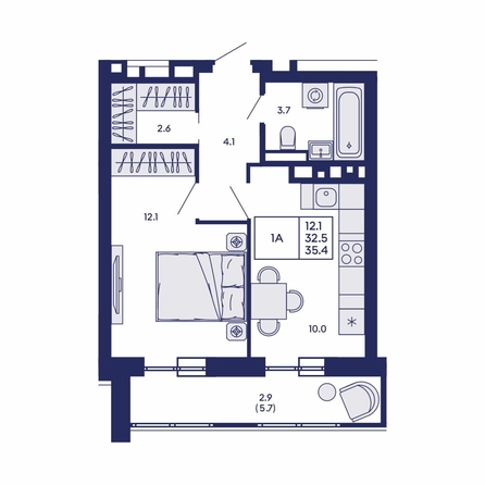 
  Продается 1-комн. квартира 35.4 м², в ЖК Горизонт, дом 2. Фото 1.