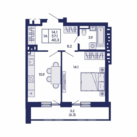 
  Продается 1-комн. квартира 40.3 м², в ЖК Горизонт, дом 2. Фото 1.
