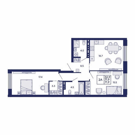 
  Продается 2-комн. квартира 71.9 м², в ЖК Сила леса, корп 2. Фото 3.