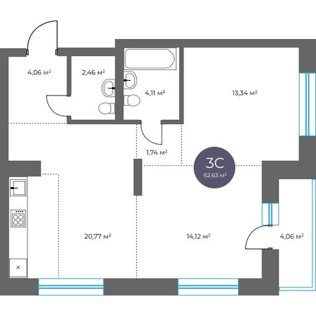 
  Продается 3-комн. квартира 62.63 м², в  Квартал на Российской, дом 3. Фото 1.
