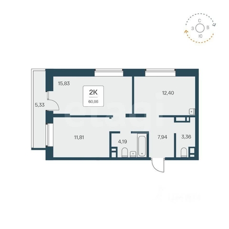 
  Продается 2-комн. квартира 55.6 м², в ЖК Квартал на Игарской, дом 1 мон. Фото 7.