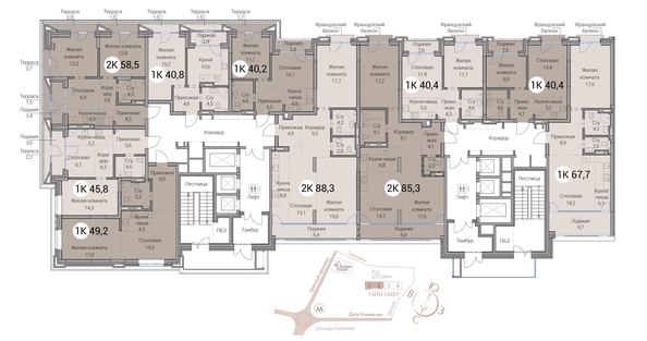
  Продается 2-комн. квартира 49.2 м², в ЖК Тайм Сквер. Фото 19.