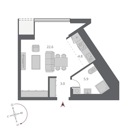
  Продается студия 34 м², в ЖК Беринг, дом 2. Фото 14.