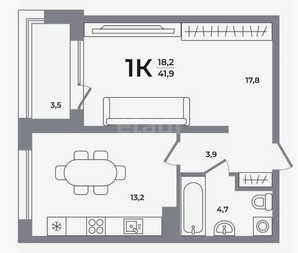 
  Продается 1-комн. квартира 41.1 м². Фото 4.
