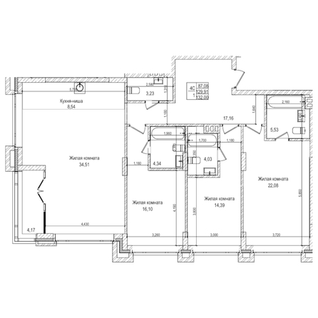 
  Продается 2-комн. квартира 129.9 м², в ЖК Горького, 10. Фото 1.