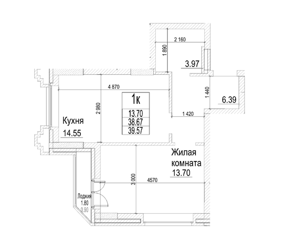
  Продается 1-комн. квартира 38.67 м², в ЖК Чернышевский, корп 3.3. Фото 1.
