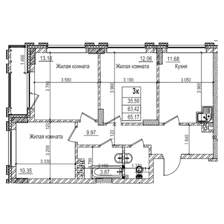 
  Продается 3-комн. квартира 63.4 м², в ЖК Чернышевский, корп 3.3. Фото 1.