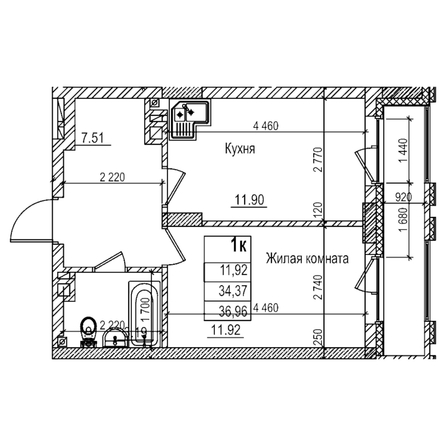 
  Продается 1-комн. квартира 34.3 м², в ЖК Чернышевский, корп 3.3. Фото 1.