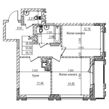
  Продается 2-комн. квартира 53.9 м², в ЖК Чернышевский, корп 3.3. Фото 1.
