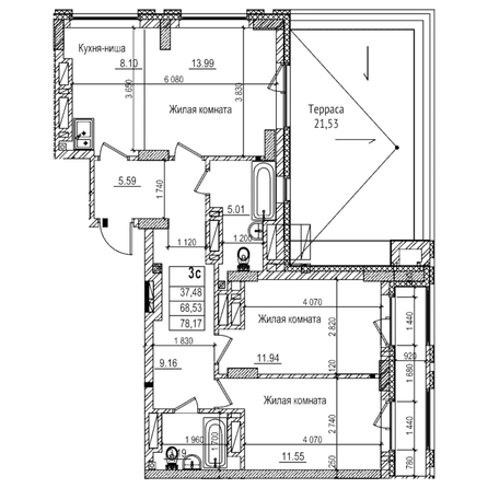 
  Продается 2-комн. квартира 68.5 м², в ЖК Чернышевский, корп 3.3. Фото 1.