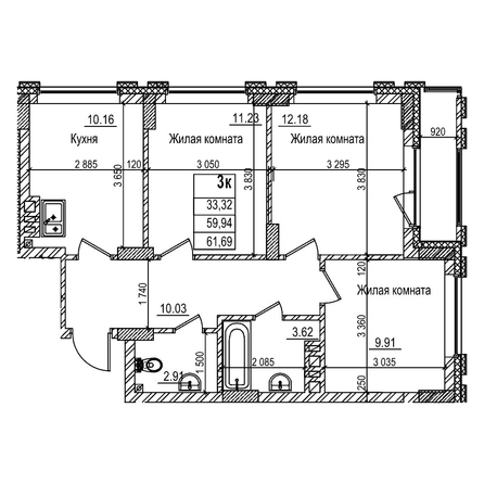 
  Продается 3-комн. квартира 58.9 м², в ЖК Чернышевский, корп 3.3. Фото 1.