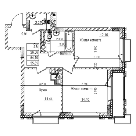 
  Продается 2-комн. квартира 54.1 м², в ЖК Чернышевский, корп 3.3. Фото 1.