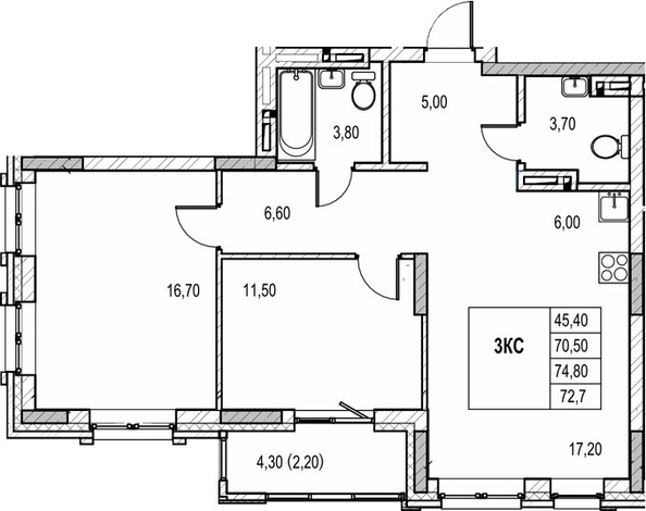 
  Продается 2-комн. квартира 70.5 м², в ЖК Автограф. Фото 1.