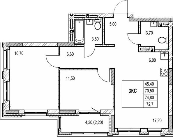 
  Продается 2-комн. квартира 70.5 м², в ЖК Автограф. Фото 1.