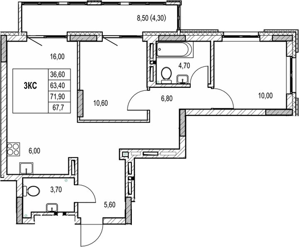 
  Продается 2-комн. квартира 63.4 м², в ЖК Автограф. Фото 1.