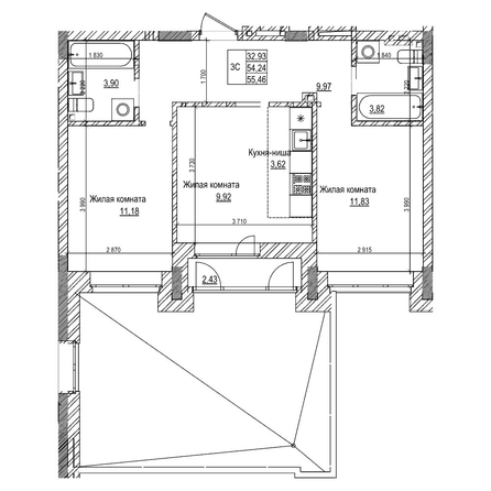 
  Продается 2-комн. квартира 54.2 м², в ЖК Комсомольский проспект, дом 2. Фото 1.