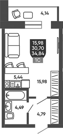 
  Продается студия 30.7 м², в ЖК Ермак. Фото 1.