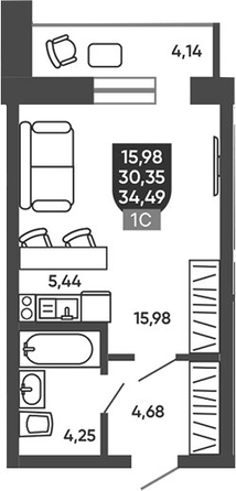 
  Продается студия 30.35 м², в ЖК Ермак. Фото 1.