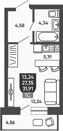 
  Продается студия 28.26 м², в ЖК Ермак. Фото 1.