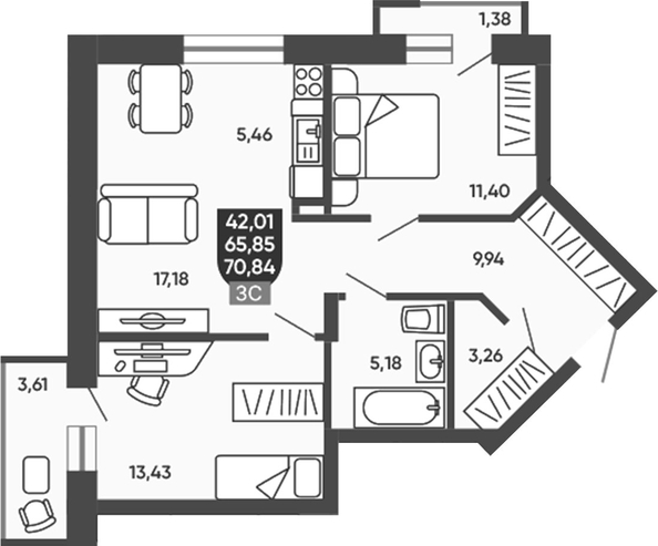 
  Продается 2-комн. квартира 66.85 м², в ЖК Ермак. Фото 1.