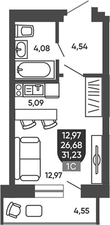 
  Продается студия 27.58 м², в ЖК Ермак. Фото 1.