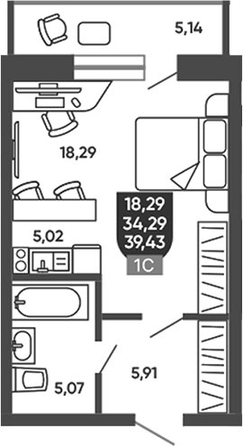 
  Продается студия 34.29 м², в ЖК Ермак. Фото 1.