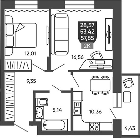 
  Продается 2-комн. квартира 53.42 м², в ЖК Ермак. Фото 1.