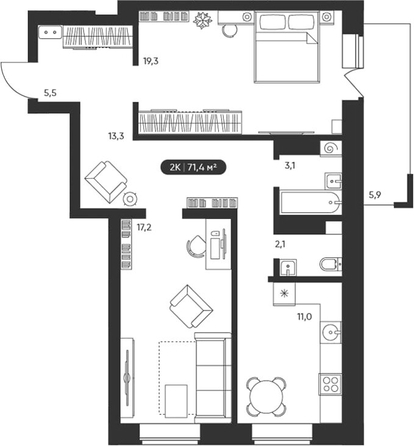 
  Продается 2-комн. квартира 71.4 м², в ЖК Черемушки на Приморской. Фото 1.