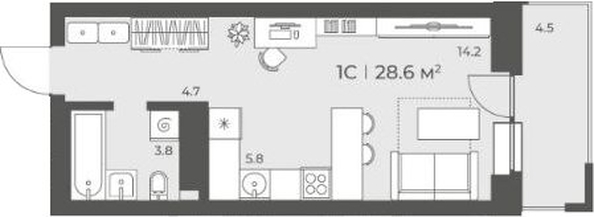
  Продается студия 28.57 м², в ЖК Черемушки на Приморской. Фото 1.