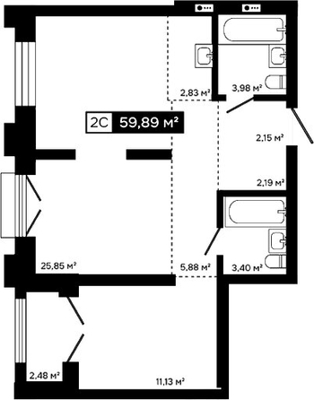
  Продается 2-комн. квартира 57.41 м², в ЖК Платина. Фото 1.