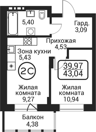
  Продается 2-комн. квартира 38.66 м², в ЖК Пегас. Фото 1.