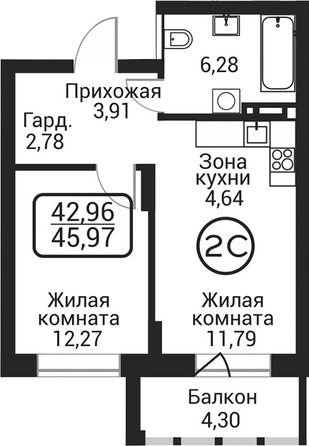 
  Продается 2-комн. квартира 41.66 м², в ЖК Пегас. Фото 1.