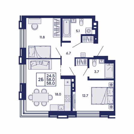 
  Продается 2-комн. квартира 58 м², в ЖК Сила леса, корп 2. Фото 1.