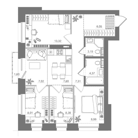 
  Продается 4-комн. квартира 76.62 м², в ЖК Спектр, дом 10. Фото 1.