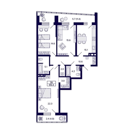 
  Продается 3-комн. квартира 100.6 м², в ЖК Грандо. Фото 1.
