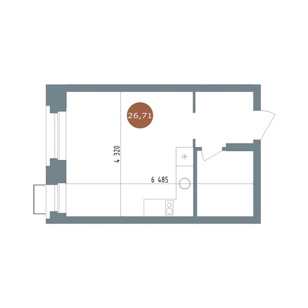 
  Продается студия 26.7 м², в  19/56 Кварталы Телецентра, 2. Фото 1.
