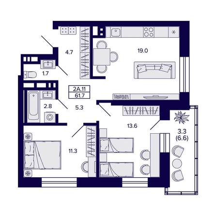 
  Продается 2-комн. квартира 61.7 м², в ЖК Сподвижники, дом 1. Фото 1.