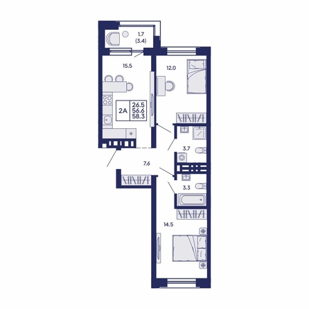 
  Продается 2-комн. квартира 58.3 м², в ЖК Сила леса, корп 1. Фото 1.