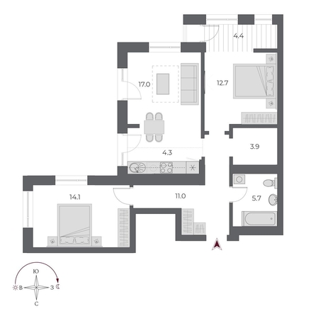 
  Продается 3-комн. квартира 73.1 м², в ЖК ОСКАР, дом 1. Фото 1.