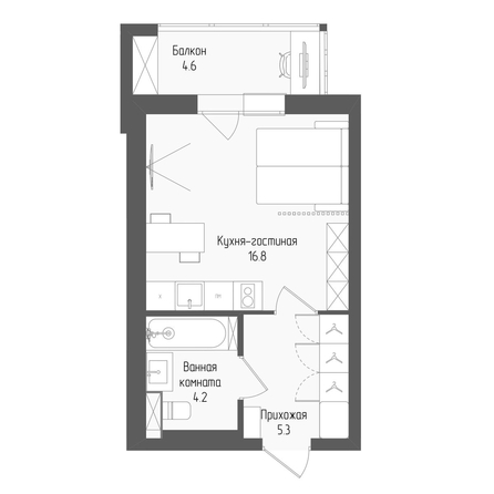 
  Продается студия 27.7 м², в ЖК Тетрис, корпус 2. Фото 1.