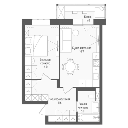 
  Продается 2-комн. квартира 50.7 м², в ЖК Тетрис, корпус 2. Фото 1.