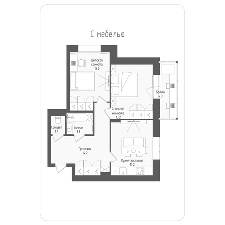 
  Продается 2-комн. квартира 59.4 м², в ЖК Тетрис, корпус 2. Фото 1.