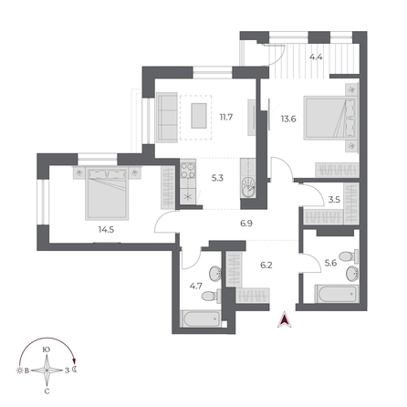 
  Продается 3-комн. квартира 76.4 м², в ЖК ОСКАР, дом 2. Фото 1.