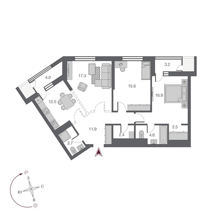 
  Продается 3-комн. квартира 92.7 м², в ЖК Беринг, дом 2. Фото 8.