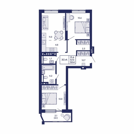 
  Продается 3-комн. квартира 59.4 м², в ЖК Горизонт, дом 2. Фото 1.