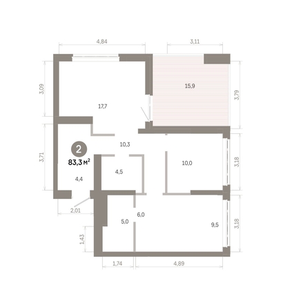 
  Продается 2-комн. квартира 83.29 м², в  Квартал Молодость, дом 1. Фото 1.